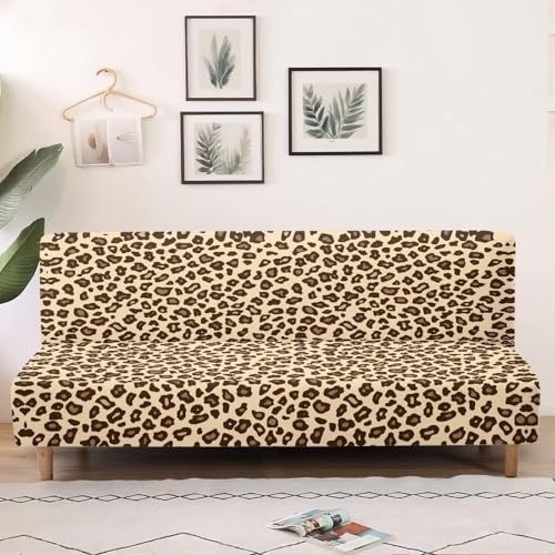 Garucesta Futon Cover with Elastic Bottom Armless Sofa Covers Non Slip Washable Couch Slipcover Scratch-Resistant Futon Sofa Slipcover for Dogs Cats, Leopard Print Beige Garucesta