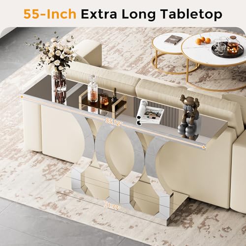Condemo 55 Inches Mirrored Console Table, Entryway Table with Geometric Base, Modern Sofa Table Behind Couch for Living Room, Accent Table for Hallway, Foyer, Entrance (Silver Mirror) Condemo