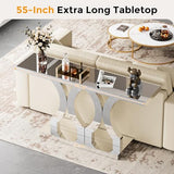 Condemo 55 Inches Mirrored Console Table, Entryway Table with Geometric Base, Modern Sofa Table Behind Couch for Living Room, Accent Table for Hallway, Foyer, Entrance (Silver Mirror) Condemo