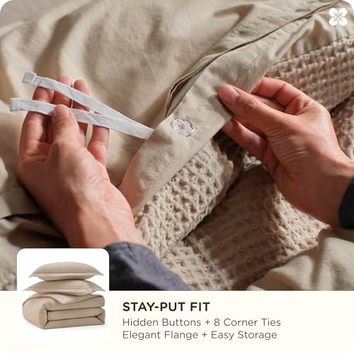 Bedsure Cotton Duvet Cover Queen - 100% Cotton Waffle Weave Khaki Duvet Cover Queen Size, GentleSoft™ and Breathable Tan Bedding Set for All Season, 3 Pieces, 90"x90" Bedsure