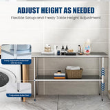 Chingoo Stainless Steel Table 30 x 60 Inches Metal Prep Table with Adjustable Undershelf for Commercial Kitchen & Outdoor Use Chingoo