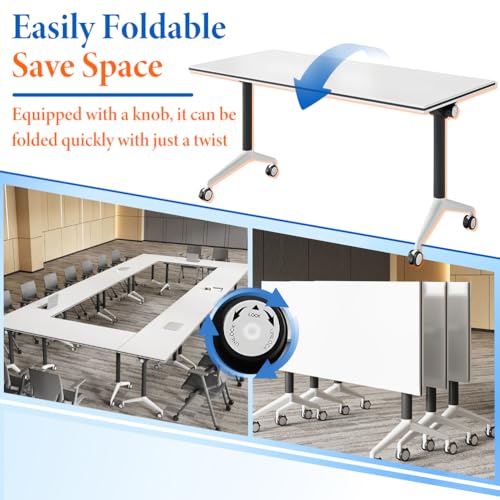 MOFGOE Modular Meeting Table, Folding Conference Table Modern with Locking Wheels, Portable Meeting Table with Flip Top, 330lbs Capacity, for Office Classroom Events,4 Pack,63 * 24 * 30in MOFGOE