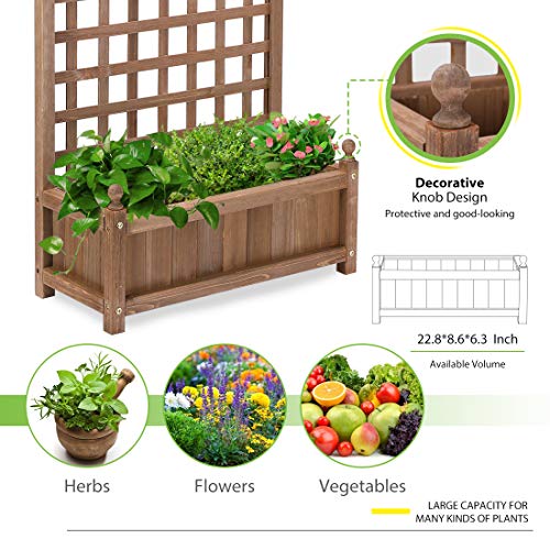 VIVOHOME Wood Planter Raised Garden Bed with Trellis, 60 Inch Height Outdoor Garden Flower Standing Planter Box Lattice Panels with Planter for Patio Porch w/Drainage Holes - WoodArtSupply