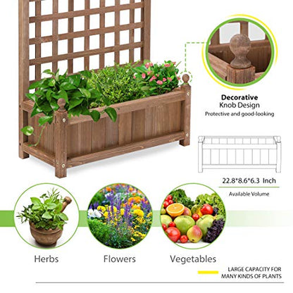 VIVOHOME Wood Planter Raised Garden Bed with Trellis, 60 Inch Height Outdoor Garden Flower Standing Planter Box Lattice Panels with Planter for Patio Porch w/Drainage Holes - WoodArtSupply