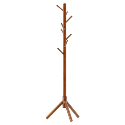 Aibiju Wood Coat Rack Freestanding, Coat Tree with 8 Hooks, 3 Height Options, Suitable for Kids and Adult, Coat Stand for Bedroom Office Entrance Brown YD-1006