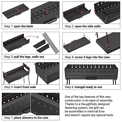 Charcoal Grill for 12 Skewers - Portable Barbecue Camp Grills - Mangal Schaschlik Foldable Metal Mangal - Kebab Shish BBQ for EDC Picnic Outdoor Cooking Camping Hiking NB12 MHH