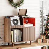 fineway Large Record Player Stand with Power Outlets & LED Lights, Record Player Table Cabinet with Vinyl Record Storage Holds up to 300 Albums, Turntable Stand for Living Room, Bedroom fineway