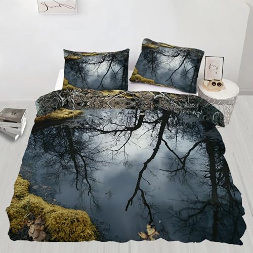 YFIOYI Reflection Comforter Set, Minimalist Bedding Set, Somber Decorative 3 Piece Bedding Set with 2 Pillow Shams, with Zipper（King Single） YFIOYI