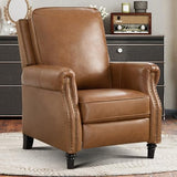 CANMOV Push Back Recliner Chair, Genuine Leather Pushback Reclining Chair with Padded Seat, Wingback Recliner with Rivet Decoration Single Sofa Recliner for Living Room Apartment, Brown