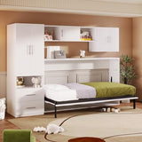 Merax Twin Murphy Bed Cabinet with Storage Wardrobe, Wood Folding Wall Cabinet Bed w/Open Shelves & Drawers, for Guest Room, Home Office, White Merax