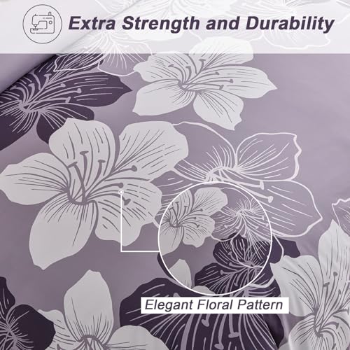 DJY King Duvet Cover Set 3 Piece Purple Flower Bedding King Set Breathable Comforter Covers with 2 Pillow Shams Zipper Stitch Bedding Duvet Cover Set for All Season (90"x104") DJY