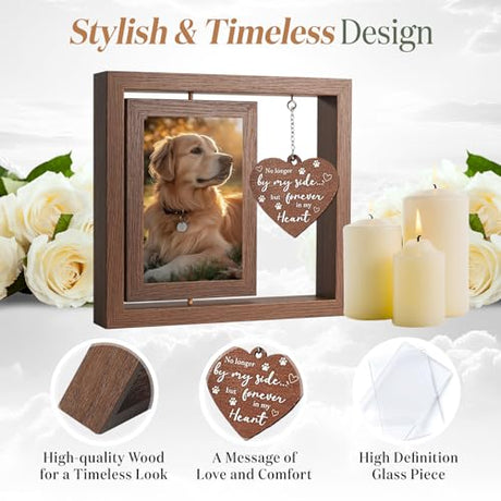 X-partner 4×6 Pet Memorial Photo Frame – Keepsake Remembrance Sympathy Gift for Loss of Dog or Cat – No Longer By My Side But Forever In My Heart – Loving Memory Picture Frame for Pets X-partner