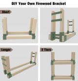 Fiwithy Outdoor Firewood Rack Bracket Kit with 4 Support Bars for Fire Wood Pile Storage, Heavy Duty DIY Fireplace Log Stacking Stand Holder for 2x4 Lumber, Green, 1 Pair Fiwithy