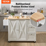 VEVOR Kitchen Island Cart with Solid Wood Top, 45.3" Width Mobile Carts with Storage Cabinet, Rolling Table with Spice Rack, Towel Rack, Drop Leaf and Drawer, Portable Islands on Wheels, White VEVOR