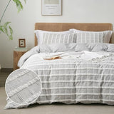 Ranunculus Tufted Stripes King Duvet Cover Set, Fluffy Washed Microfiber Grey Duvet Cover King Size with Button Closure & 2 Pillow Shams for All Seasons, Comforter Not Included (Grey Check,104"x90") Ranunculus