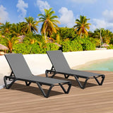 Domi Pool Lounge Chairs Set of 2, Aluminum Adjustable Outdoor Chaise Lounge with Wheels, All Weather Outdoor Lounge Chair for Deck Lawn Patio Backyard, Textilene - Gray