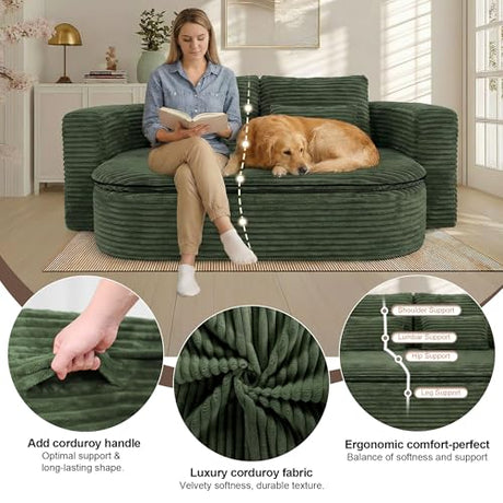 IZLKQC 75'' Folding Sleeper Sofa Bed, Convertible Memory Foam Boneless Couch, Foldable Full Size Guest Bed, Modern 2-in-1 Futon Floor Sleeper Sofa with 4 Pillows and Blanket (Corduroy, Green) IZLKQC