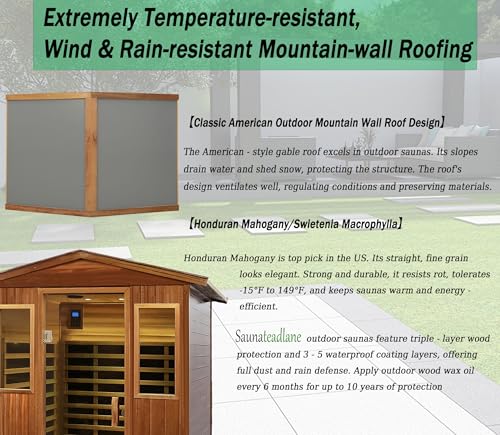 LTCCDSS Mahogany Outdoor Sauna 4 Person, Low EMF Far Infrared Sauna for Home, Withstand Outdoor Temp -10℉-149℉| 12 Low EMF Boards-Chromotherapy-Bluetooth Speakers (68.1 * 52.4 * 82.7 inch) LTCCDSS
