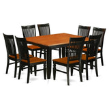 East West Furniture PFWE9-BCH-W 9 Piece Dining Table Set Includes a Square Dining Room Table with Butterfly Leaf and 8 Wood Seat Chairs, 54x54 Inch, Black & Cherry East West Furniture