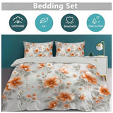 WIVCOMD Warm Orange Printed Duvet Cover Set - Modern Minimalist Bedding with 1 Pillowcases, Watercolor Wildflowers Soft Easy Care Microfibre Quilt Cover, Twin WIVCOMD
