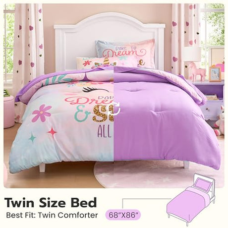 Joiedomi Kid Twin Comforter Set 5 Piece Unicorn Bedding Set for Boys Girls Super Soft Microfiber Bed in a Bag with Comforter Sheets Pillowcase Sham Joiedomi