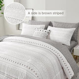 WONGS BEDDING Boho Comforter Set King Size,7 Pieces Grey White Geometric Bohemian Bed in a Bag Comforter Complete Striped Bedding Set for All Season with Sheets,Pillowcases & Shams Soft Microfiber WONGS BEDDING