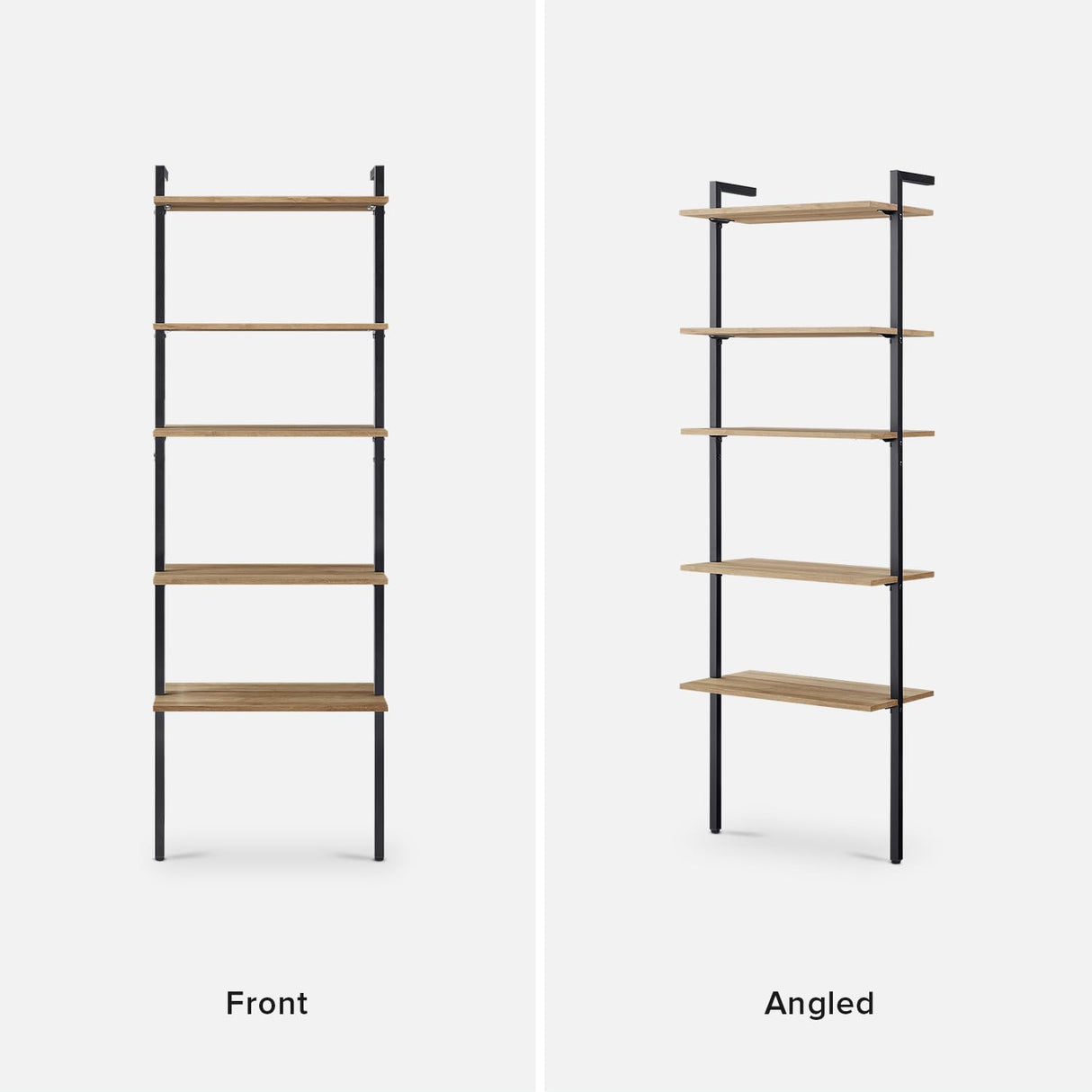 mopio Norwin Ladder Book Shelf, Wall Bookshelf, Farmhouse Industrial Bookcase, Narrow Slim Organizer Display Shelves, Living Room, Bedroom (5-Tier Shelf) mopio