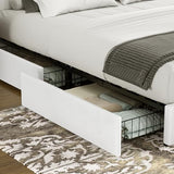 VECELO Full Size Upholstered Bed Frame with 4 Drawers and Headboard, Velvet Platform Storage Bedframe, Wooden Slats Support, No Box Spring Needed,White VECELO