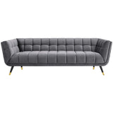 Modway Adept Contemporary Mid-Century Modern Performance Velvet Upholstered Tufted Sofa in Gray Modway