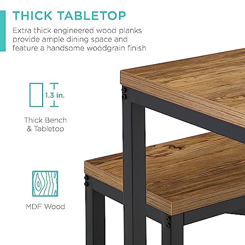 Best Choice Products 45.5in 3-Piece Bench Style Dining Furniture Set, 4-Person Space-Saving Dinette for Kitchen, Dining Room w/ 2 Benches, Table - Light Brown/Black Best Choice Products