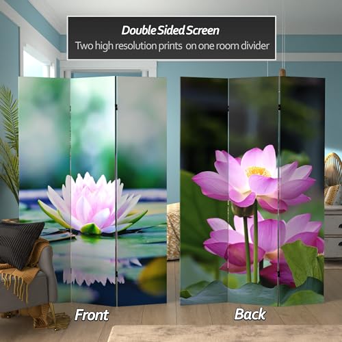 Red Lantern 6 ft. Tall Double Sided Lotus Blossom Canvas Room Divider, Multicolor Red Lantern