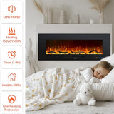 Oxhark Flame 42 inch Recessed and Wall Mounted Realistic Electric Fireplace with Multicolor Flame, 750/1500W Thermostat & Timer, Touch Screen & Remote Control, Black Oxhark Flame
