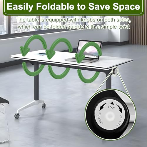 MOFGOE Conference Room Table, Foldable Training Table with Wheels, Large Mobile Seminar Desk, for Office Classroom Meeting, Modular Spliced & Combined,1pack,47x20x30 Inch MOFGOE