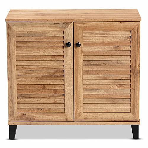 Baxton Studio Coolidge Modern and Contemporary Oak Brown Finished Wood 2-Door Shoe Storage Cabinet Baxton Studio