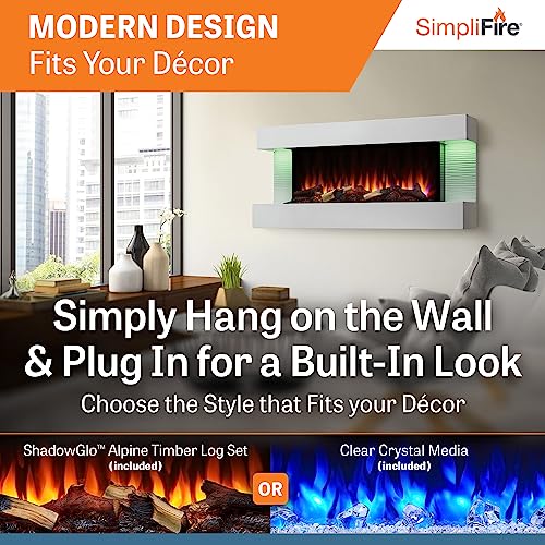 SimpliFire Format 36-Inch Wall Mount Electric Fireplace with 50-Inch Floating Mantel (SF-FORMAT36-SF-FM50-WH) SIMPLIFIRE