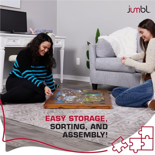 Jumbl 1000-Piece Puzzle Board | 23” x 31” Wooden Jigsaw Puzzle Table with 4 Removable Storage & Sorting Drawers | Smooth Plateau Fiberboard Work Surface & Reinforced Hardwood | for Games & Pu - WoodArtSupply