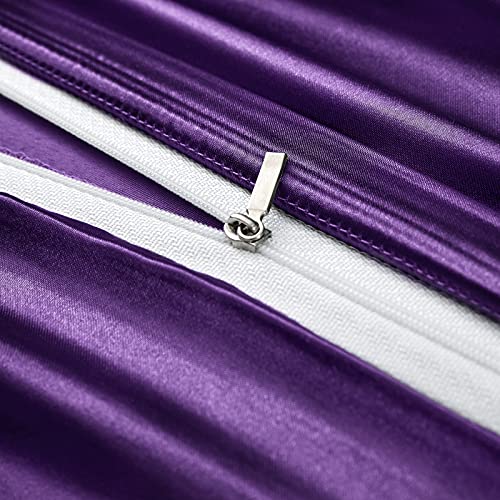 P Pothuiny 5 Pieces Satin Duvet Cover Full/Queen Size Set, Luxury Silky Like Purple Duvet Cover Bedding Set with Zipper Closure, 1 Duvet Cover + 4 Pillow Cases (No Comforter) P Pothuiny