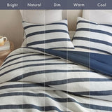 Madison Park Essentials Striped Comforter Set Queen Size, Yarn-Dyed Reversible Comforter with Minimalist Stripes, Crinkled Texture Bedding Set for All-Season Lightweight Warmth, Merritt Blue Madison Park