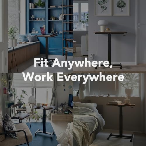 HUANUO Small Rolling Laptop Standing Desk, Height Adjustable Mobile T-Base Desk with Lockable Casters, Portable Sit-Stand Workstation for Bedside & Sofa, Walnut HUANUO