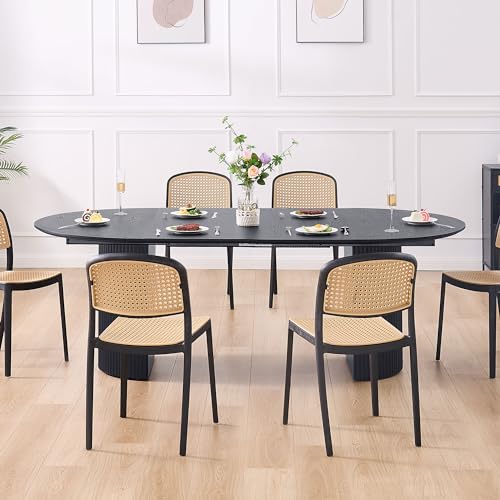 JURMALYN 78" Black Round Dining Table for 6 8 Extendable Dining Table Oval Dining Room Table with Extension for Kitchen Living Room 47.24" to 86.61" - WoodArtSupply