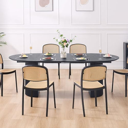 JURMALYN 78" Black Round Dining Table for 6 8 Extendable Dining Table Oval Dining Room Table with Extension for Kitchen Living Room 47.24" to 86.61" - WoodArtSupply