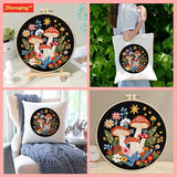 Zhenqing Enchanted Mushroom Garden Embroidery Kit for Beginners - Complete Set with 29x29cm Black Cotton Fabric, Hoop, Thread & Tools(C0138)