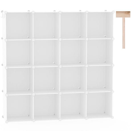 C&AHOME Cube Storage Organizer, 16-Cube Shelves Units, Plastic Storage Cubes, DIY Closet Organizer, Modular Closet Storage Shelves Ideal for Home, Bedroom, 48.4" L × 12.4" W × 48.4" H Milky UPCS16M C&AHOME