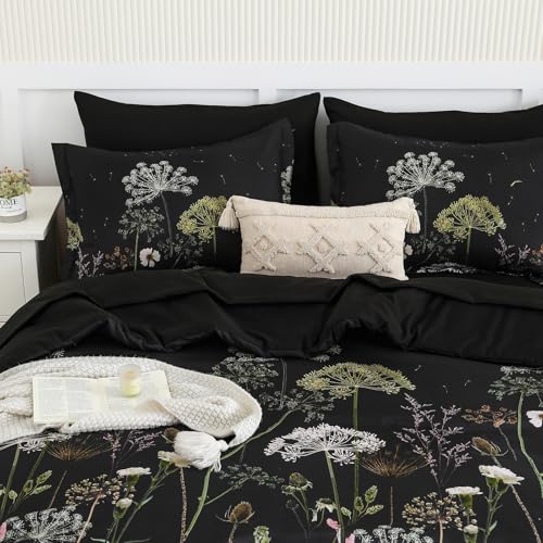 Yiran King Size Comforter Set, 7 Piece Comforter Floral Black Green Bedding Set, Soft Bed in a Bag King, Comforter, Sheets, Pillowcases & Shams Yiran