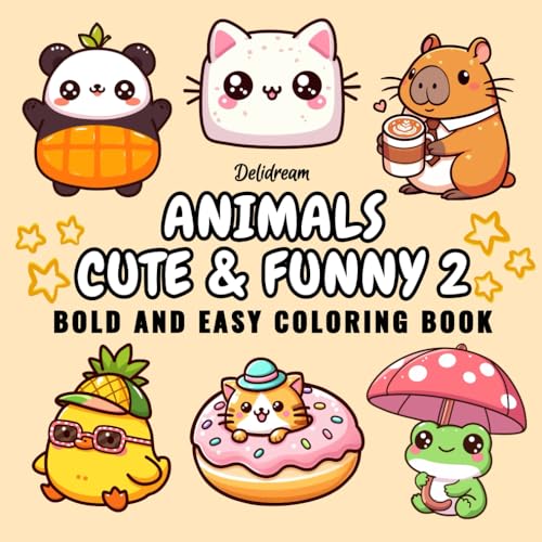 Animals Cute & Funny 2: Bold and Easy Coloring Book for Kids and Adults, 35 Relaxing Stress Relief Illustrations (Bold and Easy Coloring Books)