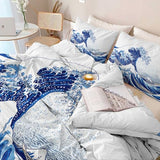 Single 61" x 79" Bedding Duvet Cover Set - Blue Minimalist Abstract Ocean Waves Printed 3 Piece Brushed Microfiber Comforter Quilt Cover with Zipper Closure for Men and Women Generic