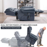 EZZUP Genuine Leather Power Lift Recliner Chair, Lazy Boy Recliner Chair with Charging Ports for Living Room Theater Seating, Electric Single Sofa with Round Armrest, Blue