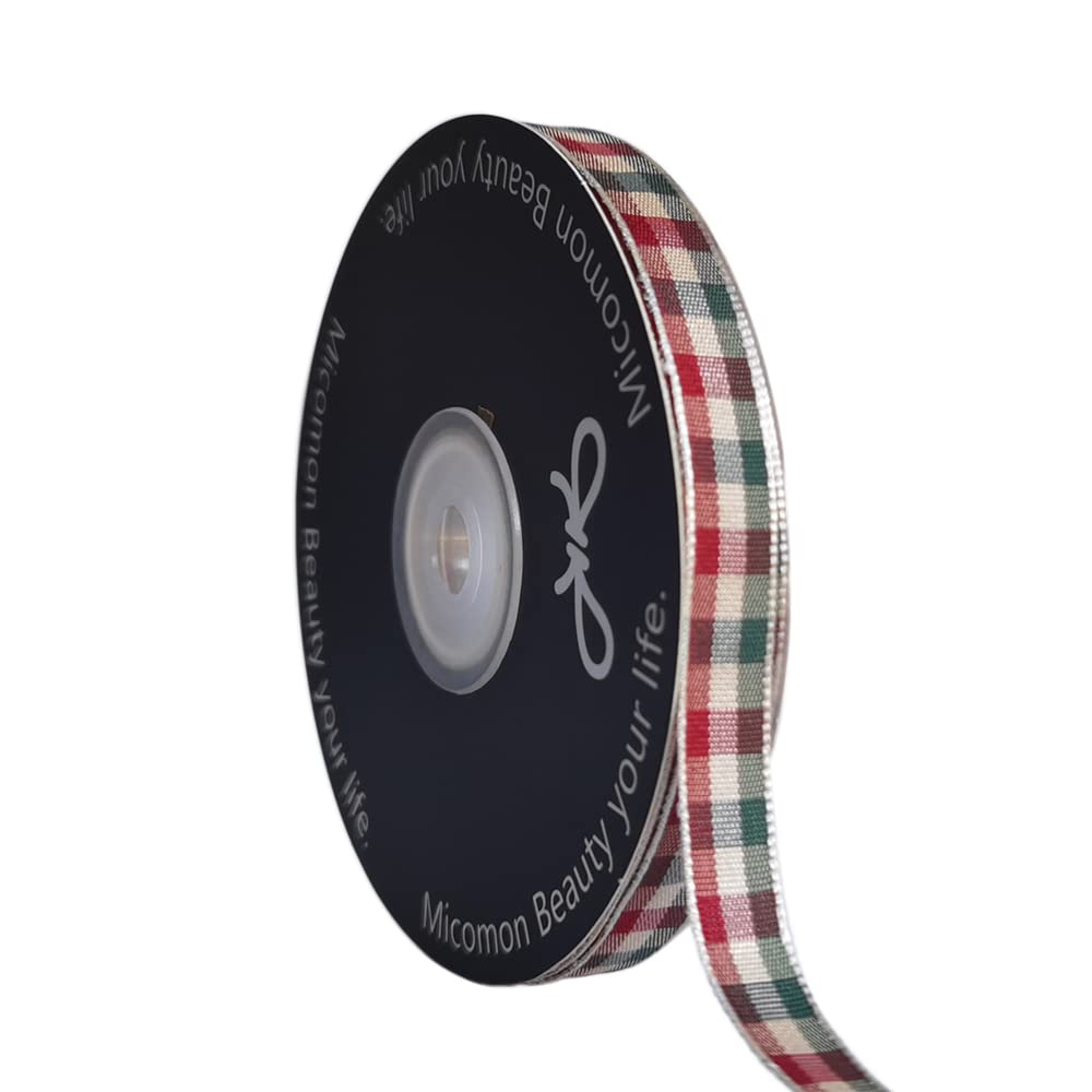 Micomon Gingham Ribbon - Red & Green Checkered Christmas Ribbon, 25 Yards Each Roll, 100% Polyester (3/8") Micomon