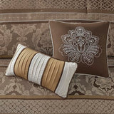 Madison Park Bellagio Cozy Comforter Set - Luxurious Jaquard Traditional Damask Design, All Season Down Alternative Bedding with Matching Shams, Decorative Pillow, Queen(90"x90"), Brown/Gold 7 Piece Madison Park
