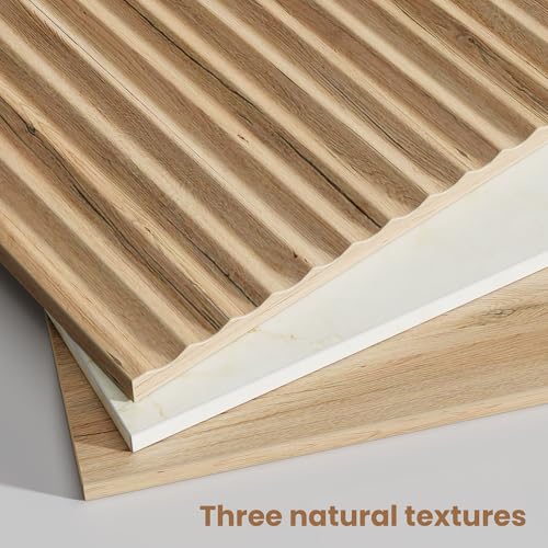 TROJM Fluted Nightstand Set of 2,Modern End Table with Faux Marble Top,2 Storage Drawers Side Table,Bedside Table for Bedroom, Living Room,Curved Profile Design Furnitue,Natural Oak TROJM